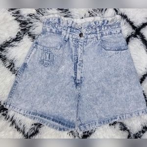 Vintage 80's 90's Acid Wash Ruffled High Waisted Switch USA Women's Jean Shorts